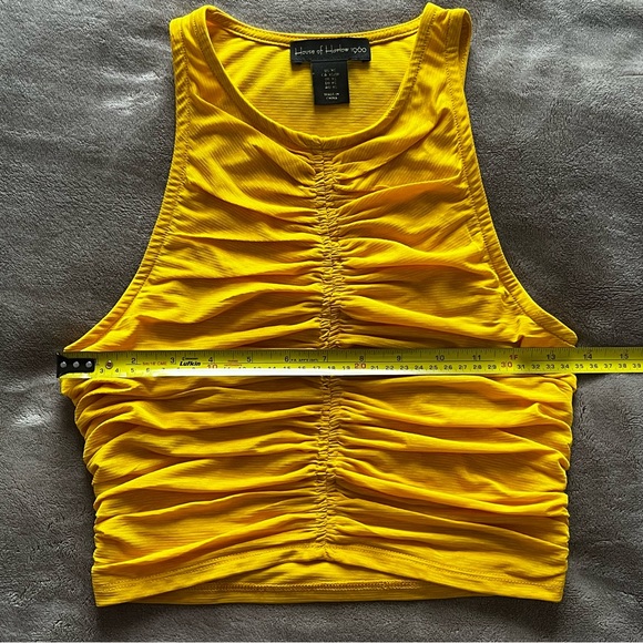 House of Harlow 1960 Ruched Sleeveless Crop Tank Top Blouse Golden Yellow New đź’› - Picture 14 of 15